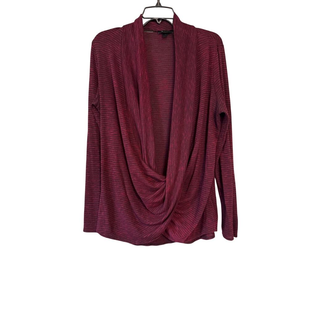 AB Studio Maroon Black Stripe Open Front Sz XL